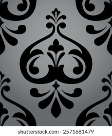 Wallpaper in the style of Baroque. Seamless vector background. Gray and black floral ornament. Graphic pattern for fabric, wallpaper, packaging. Ornate Damask flower ornament