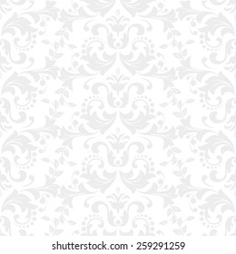 Wallpaper in the style of Baroque. A seamless vector background. Gray and white ornament.