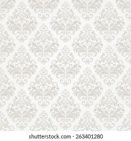 Tapete im Barockstil. Ein nahtloser Vektorhintergrund. Grau-weißer Ornament