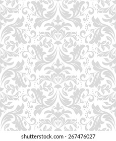 Papel de la pared al estilo barroco. Fondo vectorial sin fisuras. Textura gris y blanca. Ornamento floral.