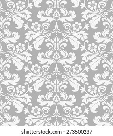 Wallpaper in the style of Baroque. A seamless vector background. Gray and white texture. Floral ornament.