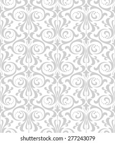 Wallpaper in the style of Baroque. A seamless vector background. Gray and white ornament.
