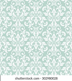 Wallpaper in the style of Baroque. Seamless vector background. Damask floral pattern.Blue and white ornament.