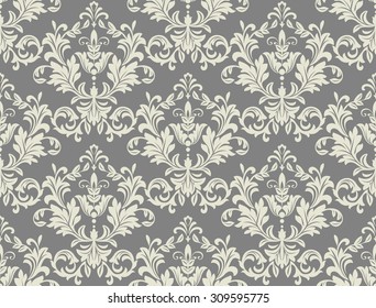 Wallpaper in the style of Baroque. A seamless vector background. Gray and white floral ornament.