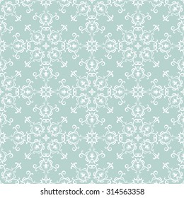 Wallpaper in the style of Baroque. Seamless vector background. Damask floral pattern.Blue and white ornament.