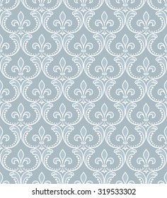 Wallpaper in the style of Baroque. A seamless vector background. Blue and white ornament