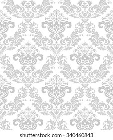 Wallpaper in the style of Baroque. A seamless vector background. Gray and white texture. Floral ornament.