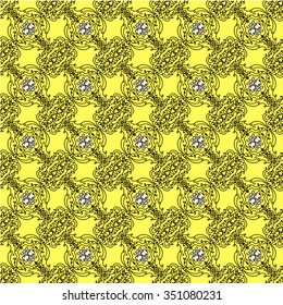 Wallpaper in the style of Baroque. A seamless vector background. Black on yellow texture.
