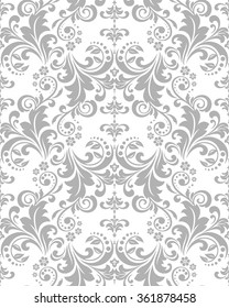 Wallpaper in the style of Baroque. A seamless vector background. Gray and white texture. Floral ornament.