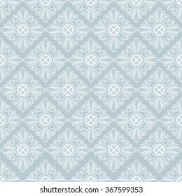 Wallpaper in the style of Baroque. Seamless vector background. Blue and white ornament