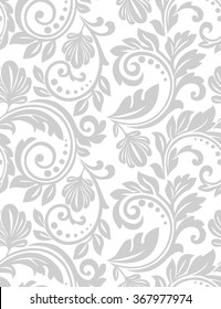 Wallpaper in the style of Baroque. A seamless vector background. Gray and white texture. Floral ornament.