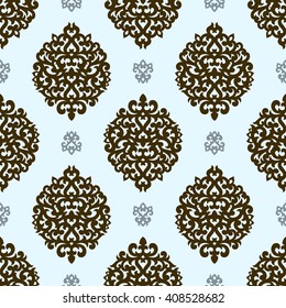 Wallpaper in the style of Baroque. Seamless vector indian floral ornament background, damask pattern. Boho apparel art, design back for fabric, papper and more.
