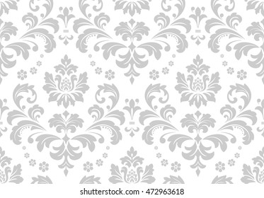 Wallpaper in the style of Baroque. A seamless vector background. Floral pattern. Gray and white ornament.