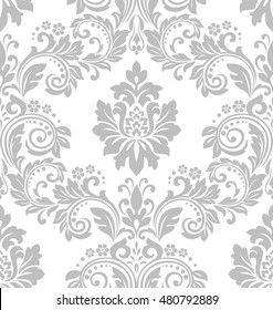 Wallpaper in the style of Baroque. A seamless vector background. Gray and white texture. Floral ornament. Graphic vector pattern.