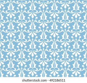 Wallpaper in the style of Baroque. A seamless vector background. Blue and white texture. Floral ornament. 