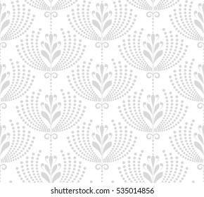 Wallpaper in the style of Baroque. A seamless vector background. Gray and white texture. Floral ornament. Graphic vector pattern.