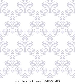 Wallpaper in the style of Baroque. A seamless vector background. Gray and white texture. Floral ornament. Graphic vector pattern.