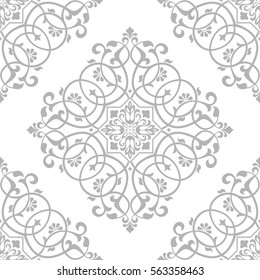 Wallpaper in the style of Baroque. A seamless vector background. Gray and white texture. Floral ornament. Graphic vector pattern.