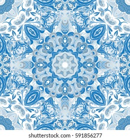 Wallpaper in the style of Baroque. A seamless vector background. Damask floral pattern. Blue tile.