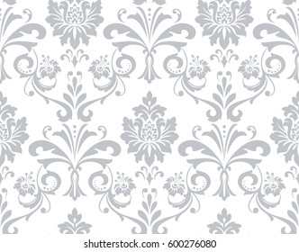Wallpaper in the style of Baroque. A seamless vector background. Gray and white texture. Floral ornament. Graphic vector pattern.