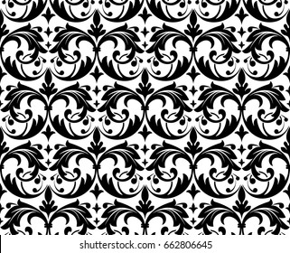 Wallpaper in the style of Baroque. A seamless vector background. Black and white texture. Floral ornament.