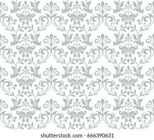 Wallpaper in the style of Baroque. A seamless vector background. Gray and white texture. Floral ornament. Graphic pattern.