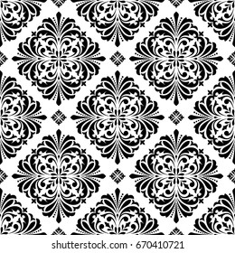 Wallpaper in the style of Baroque. A seamless vector background. Black and white texture. Floral ornament.