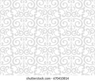 Wallpaper in the style of Baroque. A seamless vector background. Gray and white texture. Floral ornament. Graphic pattern.
