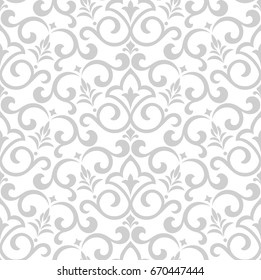 Wallpaper in the style of Baroque. A seamless vector background. Gray and white texture. Floral ornament. Graphic vector pattern