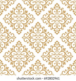 Wallpaper in the style of Baroque. A seamless vector background. Gold and white texture. Floral ornament. Graphic vector pattern.