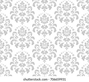 Wallpaper in the style of Baroque. A seamless vector background. Gray and white texture. Floral ornament. Graphic vector pattern