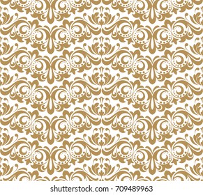 Wallpaper in the style of Baroque. A seamless vector background. Gold and white texture. Floral ornament. 