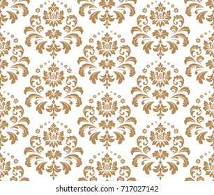Wallpaper in the style of Baroque. A seamless vector background. Gold and white texture. Floral ornament. 