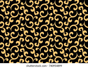 Wallpaper in the style of Baroque. A seamless vector background. Black and gold texture. Floral ornament. Graphic vector pattern