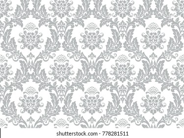 Wallpaper in the style of Baroque. A seamless vector background. Gray and white texture. Floral ornament. Graphic vector pattern.