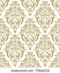 Wallpaper in the style of Baroque. A seamless vector background. Gold and white texture. Floral ornament. Graphic vector pattern.