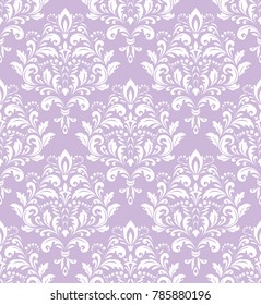 Wallpaper in the style of Baroque. A seamless vector background. Purple  and white texture. Floral ornament. Graphic vector pattern