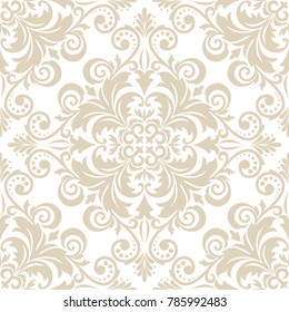 Wallpaper in the style of Baroque. A seamless vector background. Beige and white texture. Floral ornament. Graphic vector pattern