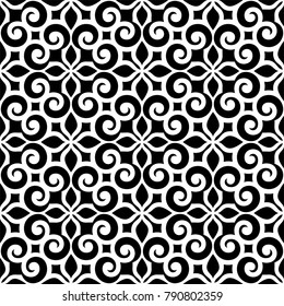 Wallpaper in the style of Baroque. A seamless vector background. Black and white texture. Floral ornament. Graphic vector pattern.