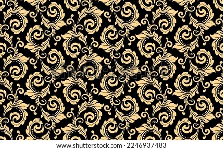 Wallpaper in the style of Baroque. Seamless vector background. White and gold floral ornament. Graphic pattern for fabric, wallpaper, packaging. Ornate Damask flower ornament ストックフォト © 