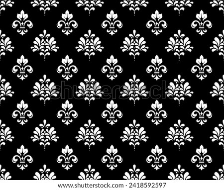 Wallpaper in the style of Baroque. Seamless vector background. White and black floral ornament. Graphic pattern for fabric, wallpaper, packaging. Ornate Damask flower ornament