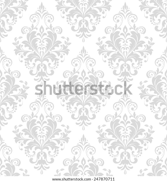 バロック風の壁紙 シームレスなベクター画像の背景 グレーと白の花の飾り ダマスク柄 のベクター画像素材 ロイヤリティフリー