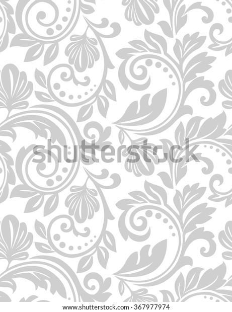 バロック風の壁紙 シームレスなベクター画像の背景 グレーと白のテクスチャー 花の飾り のベクター画像素材 ロイヤリティフリー 367977974