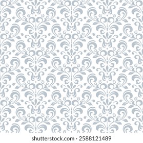 Wallpaper in the style of Baroque. White and gray floral ornament. Seamless vector background. Graphic pattern for fabric, wallpaper, packaging. Ornate Damask flower illustration