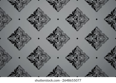 Tapete im Stil des Barock. Weiße und graue Blumendekoration. Nahtloser Vektorhintergrund. Grafisches Muster für Stoff, Tapete, Verpackung. Verzierte Damast Blumengrafik