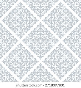 Fondo de pantalla en el estilo del Barroco. Ornamento floral blanco y gris. Fondo de Vector sin fisuras. Patrón gráfico para tela, Fondo de pantalla, embalaje. Ilustración de flor de damasco adornado