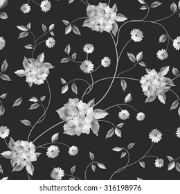 Wallpaper texture. Seamless floral background. Shabby chic style patterns with blooming flowers. Vector illustration.