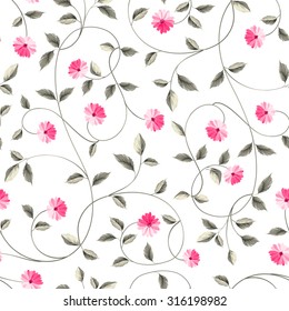 Wallpaper texture. Seamless floral background. Shabby chic style patterns with blooming chicory. Vector illustration.