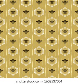 Wallpaper texture seamless pattern in vintage style. Colors in the image: gold, black, white. Vector.