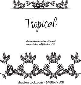 Wallpaper of tropical card, with unique frame, ornate cute flowers. Vector